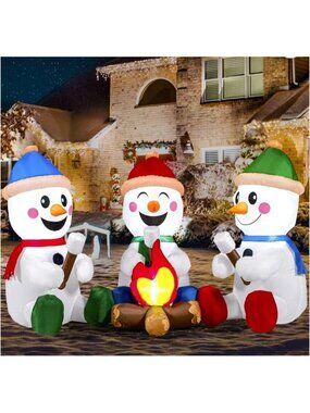 6 FT Long LED Christmas Inflatable Snowman Campfire Built-in LEDs Decoration